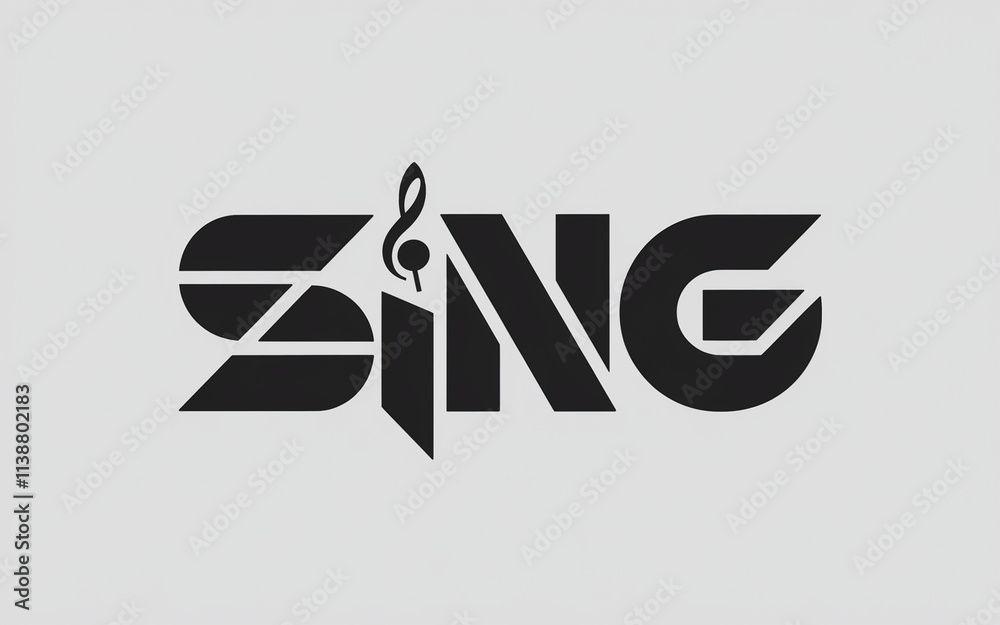 Modern Geometric Sing Logo Design Treble Clef