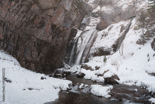 Frozen Waterfall in Ordesa Valley, Pyrenees, Spain – Majestic Winter Landscape photo