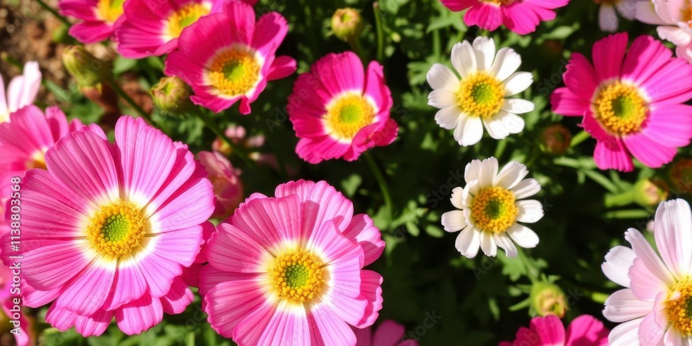 Close-up of pink and white ranunculus flowers blooming in vibrant colors on a sunny day, vibrant, petals, summer Close-up of pink and white ranunculus flowers blooming in vibrant colors on a sunny day, vibrant, petals, summer