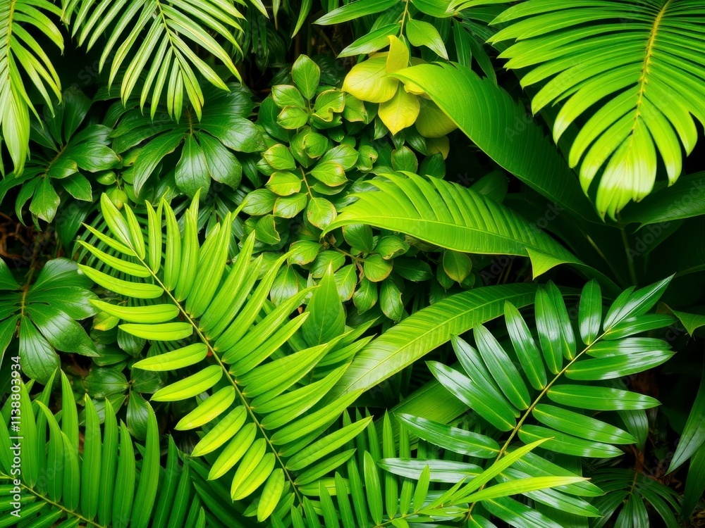 Obraz premium Close up of vibrant green tropical palm leaves, foliage, vibrant, environment