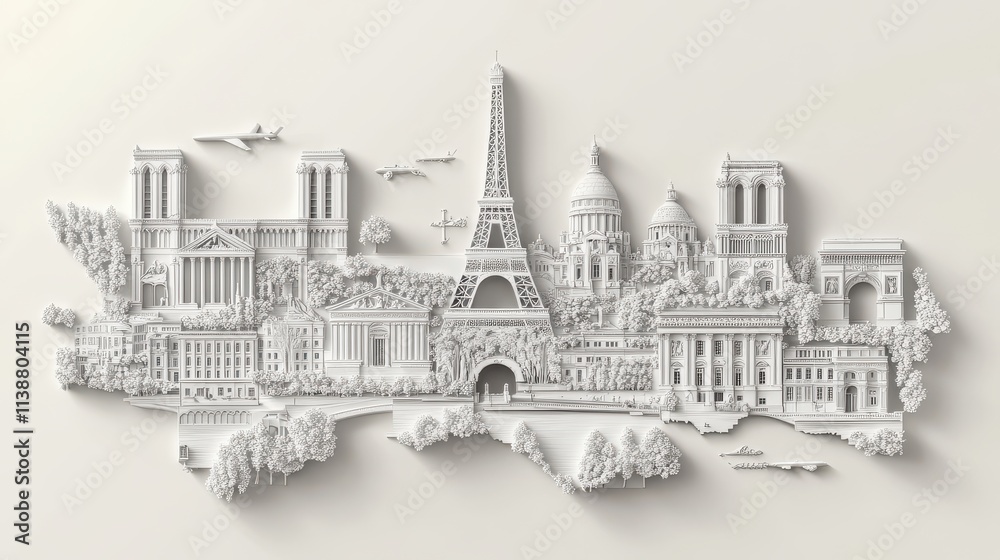 Fototapeta premium Artistic Map of France Highlighting Notable Landmarks