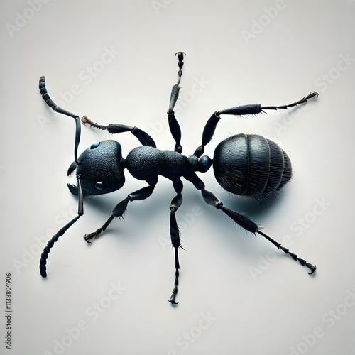 Black ant with long legs and antennae, on a white background
 photo