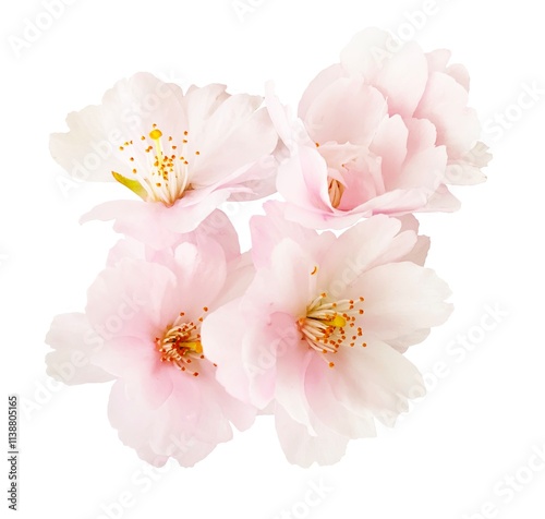 Sakura flowers, cherry blossom branch, isolated on white