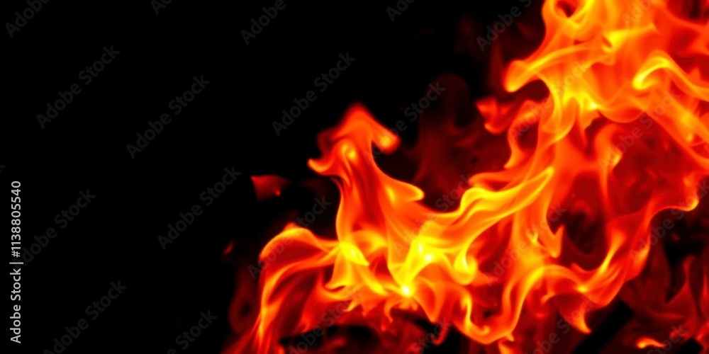 Dynamic fire flames soaring against a dark black background, flames, danger, fiery Dynamic fire flames soaring against a dark black background, flames, danger, fiery