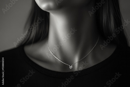 Elegant silver necklace glimmers softly against the skin in a graceful portrait highlighting beauty and simplicity photo