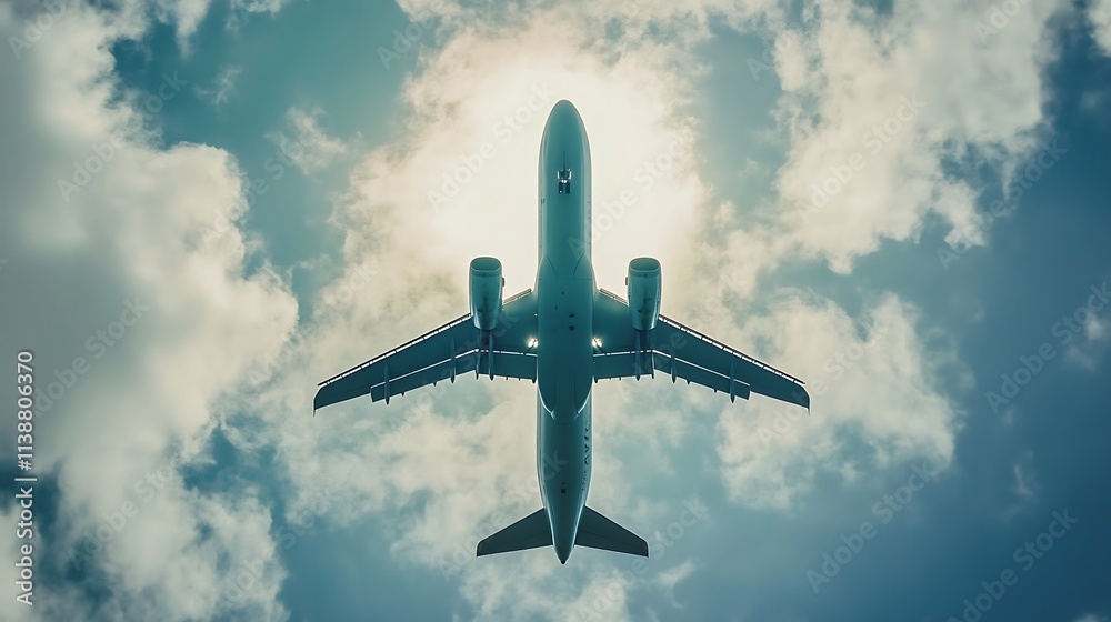Fototapeta premium Airplane Taking Off, Sky, Clouds, Travel, Transportation