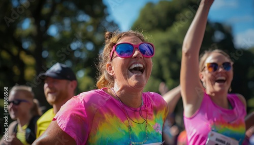 Participants in a fun run, smiling and excited to start the race at Leazes Park in Newcastle. The diverse group is ready for an inclusive, enjoyable event that welcomes all ages and abilities.