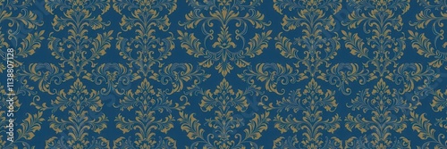 Wallpaper Mural Intricate gold and blue floral motifs on a dark background, reminiscent of baroque wallpaper, vintage, blue, motifs Torontodigital.ca
