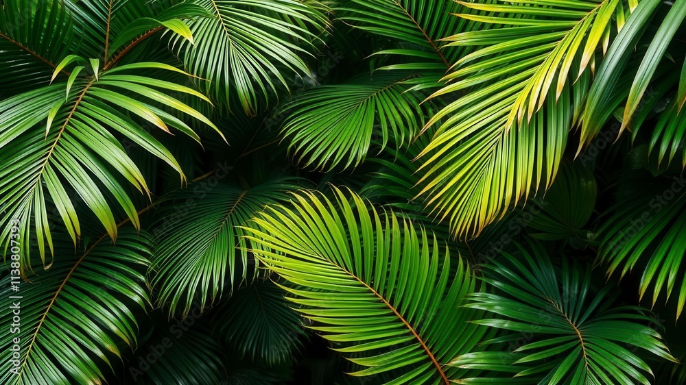 Lush and vibrant tropical palm leaves against a clear blue sky, tropical paradise, palm leaves, tropical background Lush and vibrant tropical palm leaves against a clear blue sky, tropical paradise, palm leaves, tropical background