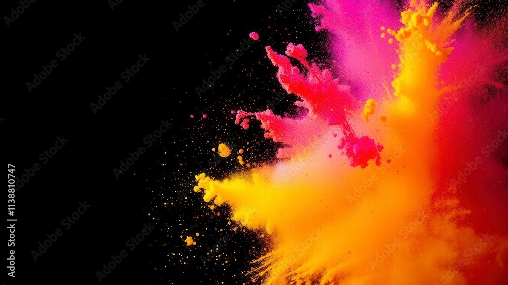Vibrant explosion of colored powder particles against a dark backdrop, powder, colorful explosion, colorful dust Vibrant explosion of colored powder particles against a dark backdrop, powder, colorful explosion, colorful dust
