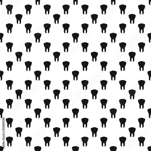 Dental seamless pattern with simple minimalistic black teeth on the  white background