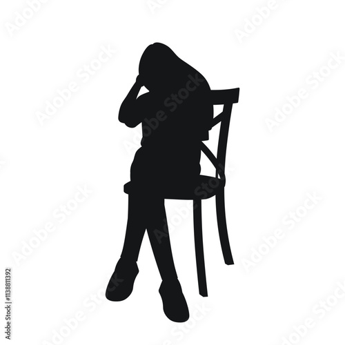 Female figure silhouette with long hair, girl sitting on a chair