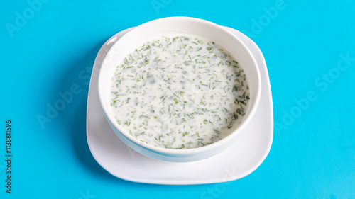 Azerbaijani yogurt soup bowl - Dovga photo