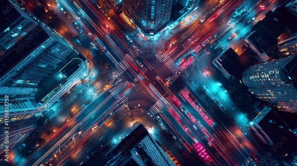 Smart city digital transformation development concept. Band lights over modern urban cityscape at night. New fast internet communication 5G technology. Fiber Optics Smart city digital transformation development concept. Band lights over modern urban cityscape at night. New fast internet communication 5G technology. Fiber Optics