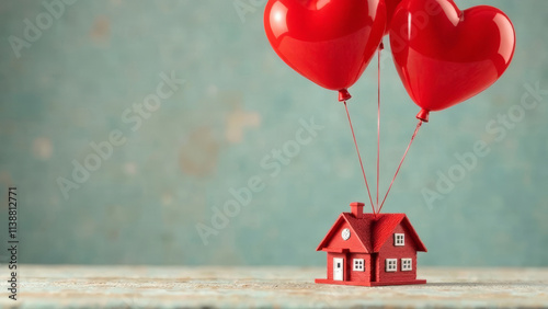 Wallpaper Mural A small toy house with heart-shaped balloons fixed above it Torontodigital.ca