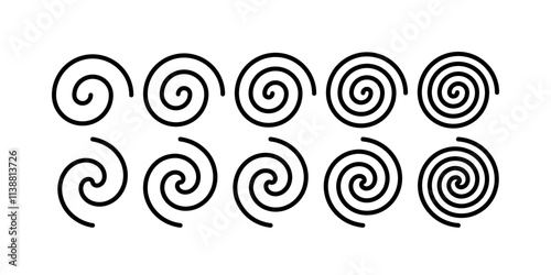 Spiral Circle Linear Icons. Vector Swirl Logo Shape. Hypnotic Psychedelic Simple Symbol. Abstract Black Whirlpool