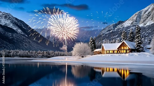 Snowy New Year Celebration at Cozy Mountain Lodge