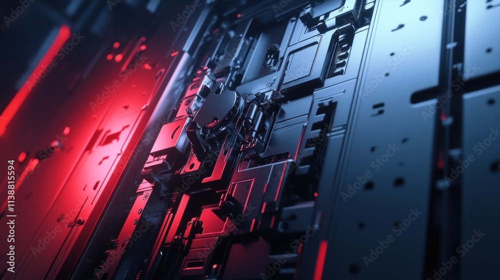 Abstract Cyberpunk Tech Background: Red and Blue Illuminated Circuits Abstract Cyberpunk Tech Background: Red and Blue Illuminated Circuits