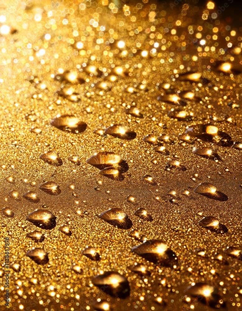 Golden Hour: Water droplets on a shimmering gold surface. Golden Hour: Water droplets on a shimmering gold surface.