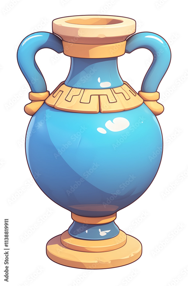 vibrant blue cartoon holy water vessel with ornate handles and decorative patterns vibrant blue cartoon holy water vessel with ornate handles and decorative patterns