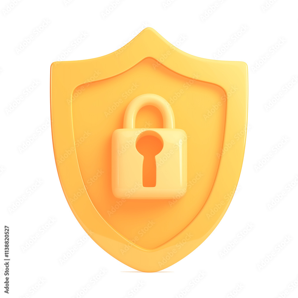 3D cartoon lock inside shield symbolizes security and protection 3D cartoon lock inside shield symbolizes security and protection