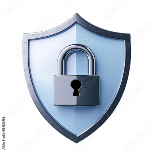 3D cartoon lock inside shield symbolizes security and protection