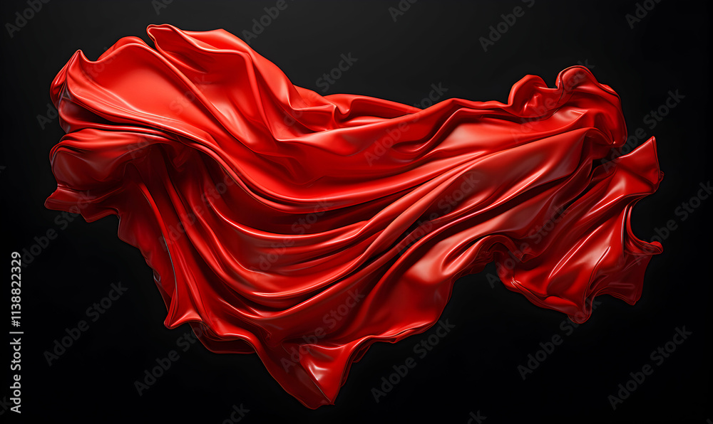 Dramatic red fabric flowing in the air, elegant curves and folds against a black background. Perfect for design or fashion projects. Dramatic red fabric flowing in the air, elegant curves and folds against a black background. Perfect for design or fashion projects.