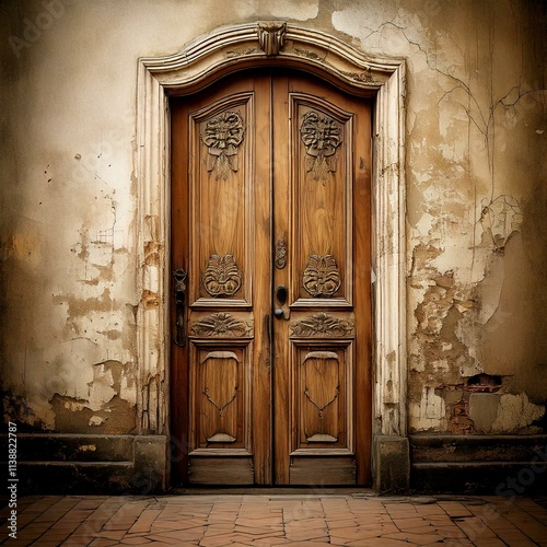 Retro Wall Art with old door texture and grunge background