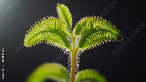 Sensitive Plant Sprout: Macro Photography, Vibrant Green, Close-Up, Nature, Botany photo