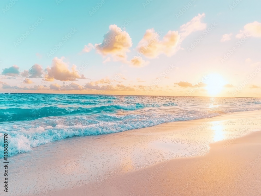 Serene beach at sunset with gentle waves and pastel-colored sky. Serene beach at sunset with gentle waves and pastel-colored sky.