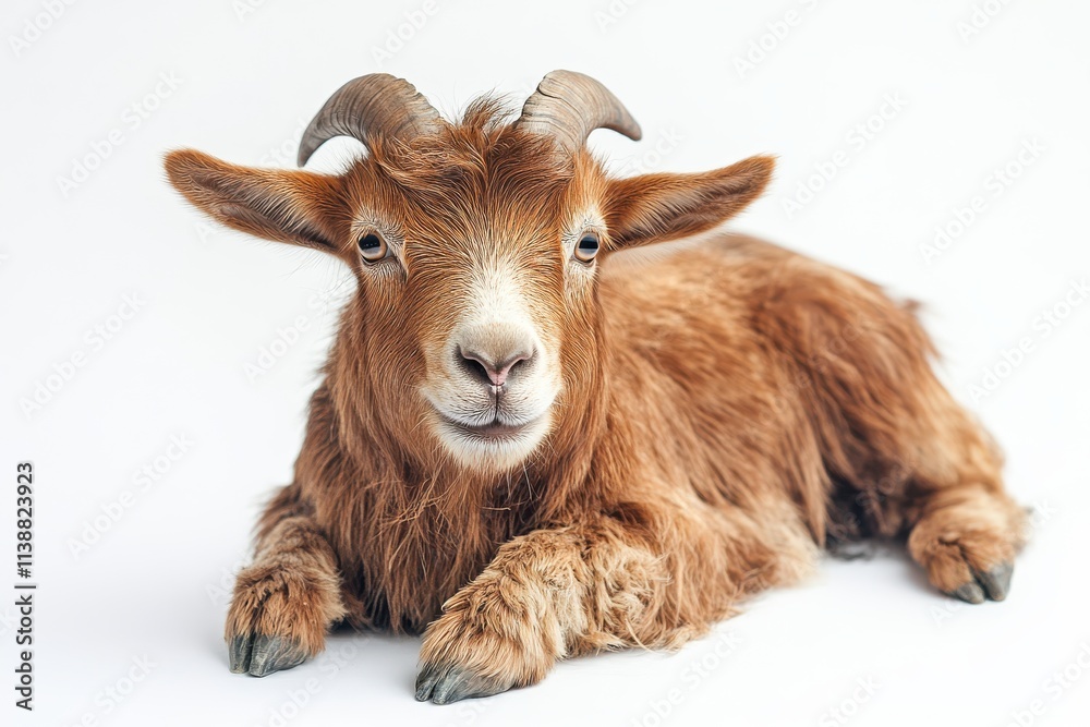 Adorable brown goatling rests on white. Adorable brown goatling rests on white.
