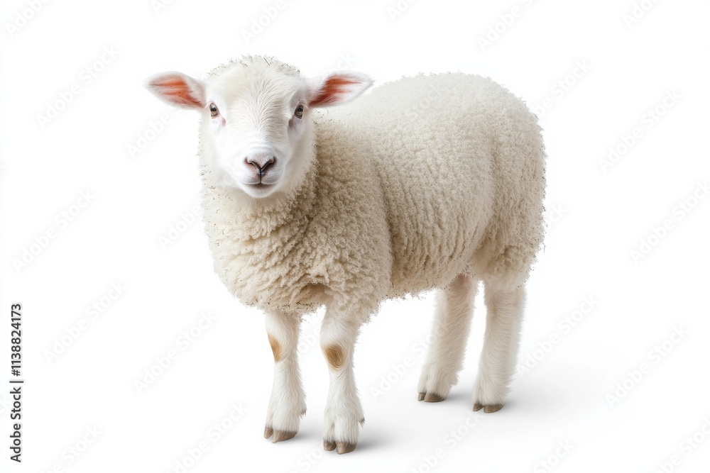 Fototapeta premium Adorable young lamb against white background.