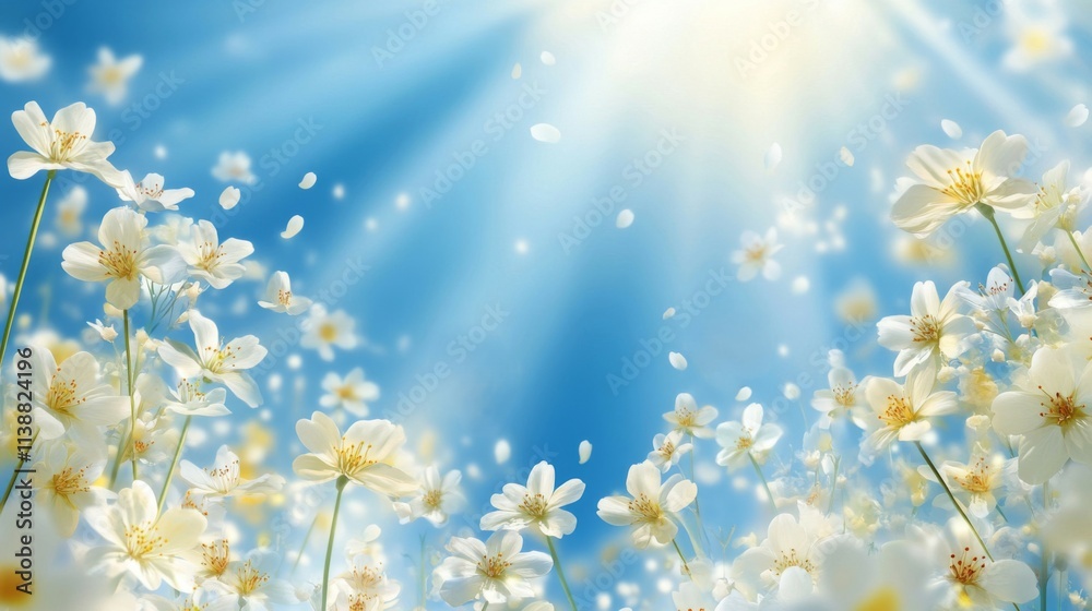 White Flowers Blossom Under Sunny Blue Sky White Flowers Blossom Under Sunny Blue Sky