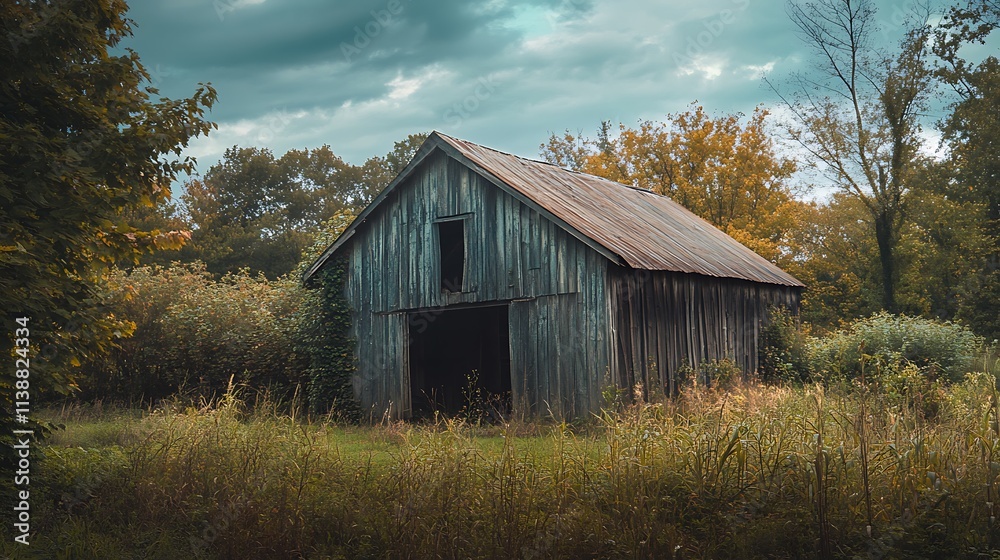 Old weathered barn in a field under dramatic sky. Concept of rural, rustic, and nostalgia. Old weathered barn in a field under dramatic sky. Concept of rural, rustic, and nostalgia.