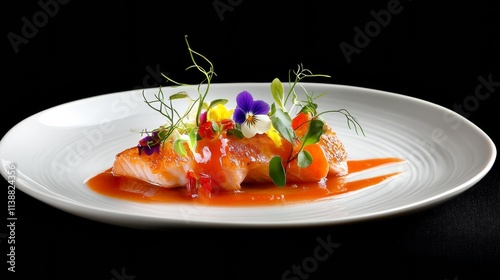 Wallpaper Mural Elegant Salmon Dish with Colorful Garnishes and a Velvety Sauce Torontodigital.ca