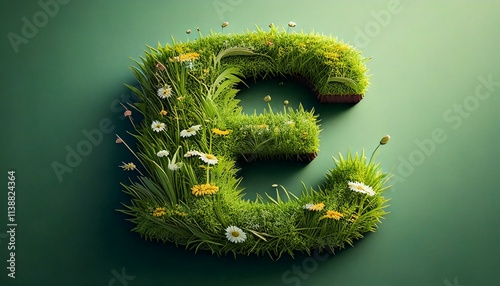 Grass & Floral Isometric Alphabet - E