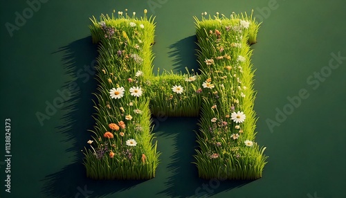 Grass & Floral Isometric Alphabet - H
