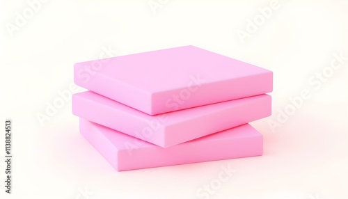 3D render of a stack of three blank pink post-it notes, slightly fanned out, isolated on a white background, showcasing their individual textures create with ai