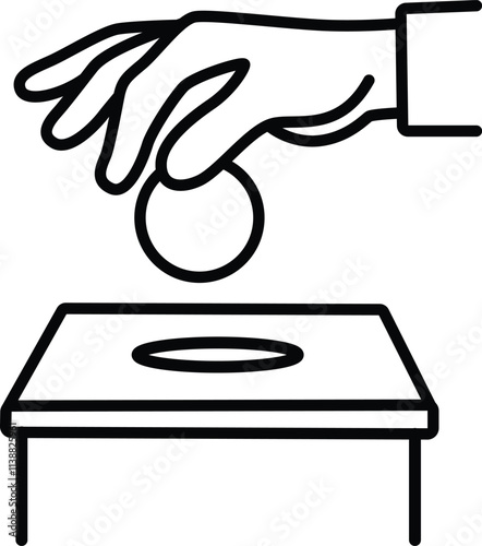Thin Line Icon Showing Hand Adding Coin to Box Symbolizing Charity and Sponsorship