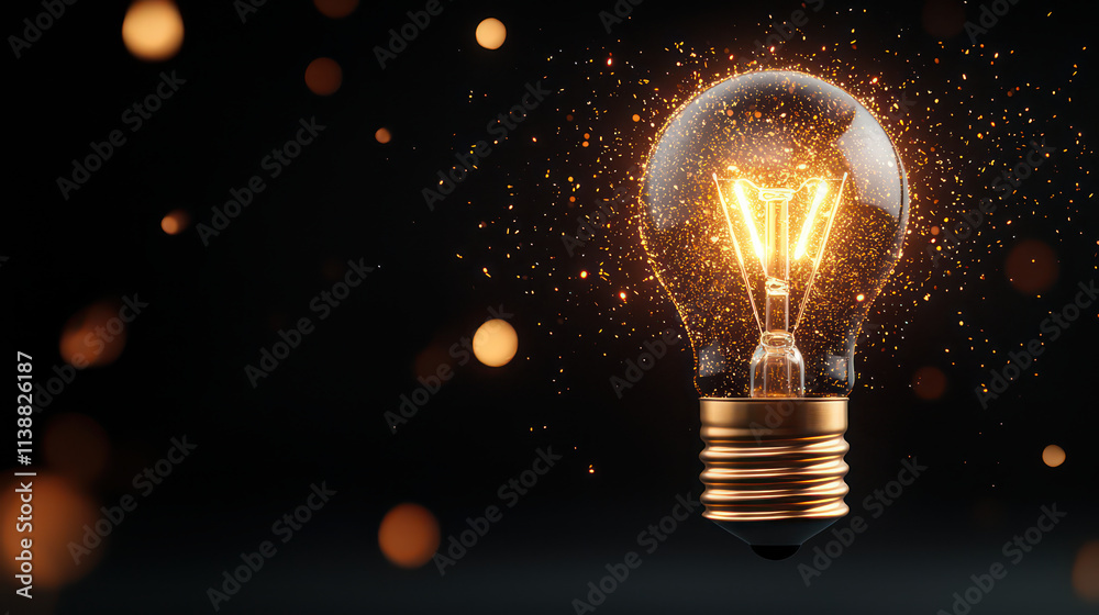 close up surreal image of glowing light bulb surrounded by sparkling particles, creating magical atmosphere close up surreal image of glowing light bulb surrounded by sparkling particles, creating magical atmosphere