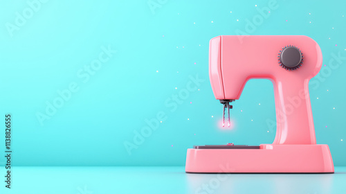 playful pink sewing machine stands against bright turquoise background, creating cheerful and creative atmosphere photo