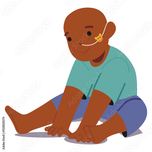 Little toddler boy cartoon character bald after chemotherapy suffers from cancer or chronic illness