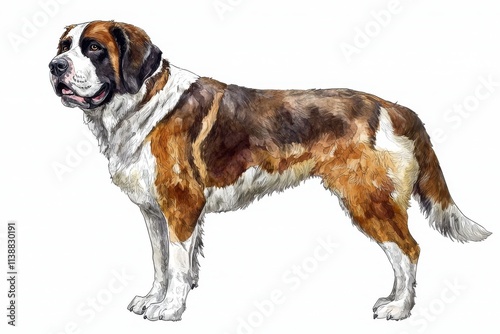 A watercolor depiction of a strong and sizable bullmastiff dog.