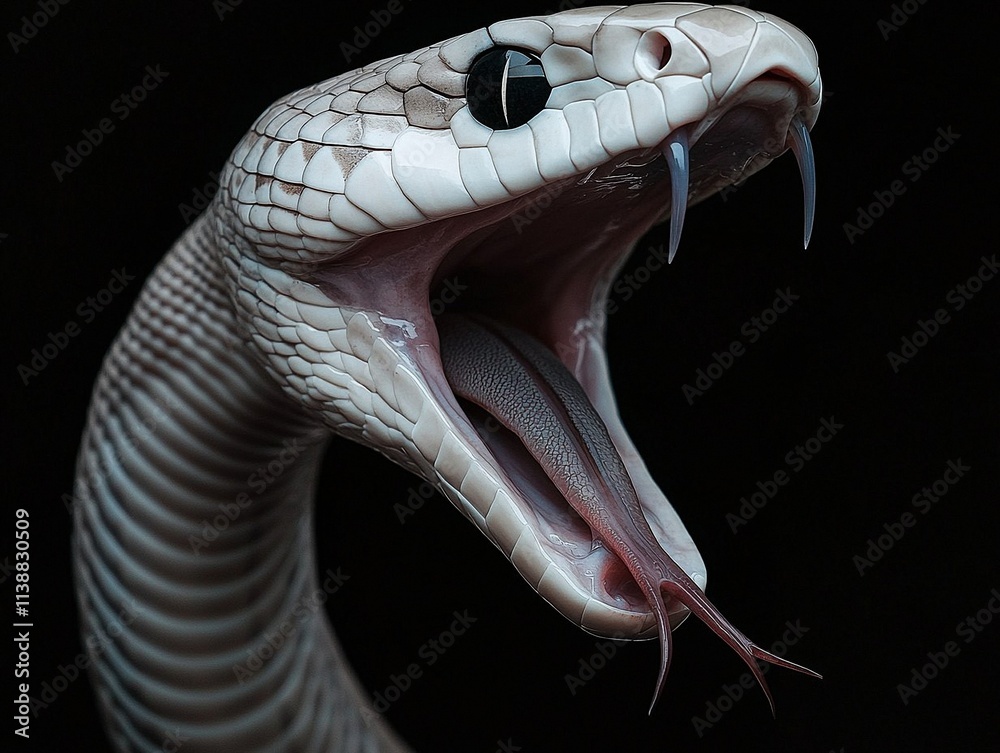 Fototapeta premium White Snake with Open Fangs Close-Up