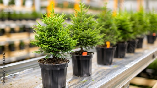 Cultivation of young green fir trees  nordmann and other varieties for christmas celebrations photo