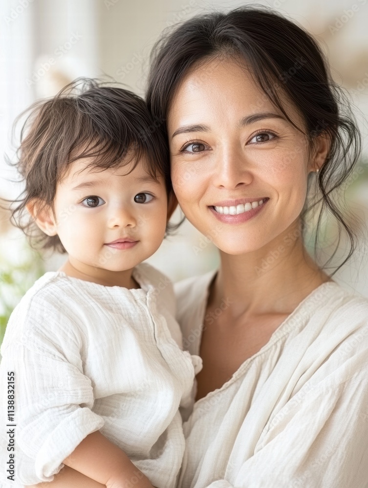 Mother and child share a warm embrace, both smiling softly, embodying love and affection in a naturally lit, cozy home atmosphere. Mother and child share a warm embrace, both smiling softly, embodying love and affection in a naturally lit, cozy home atmosphere.