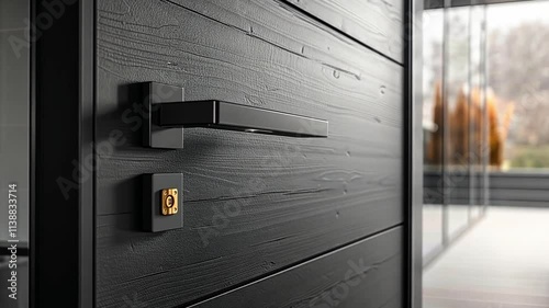 Wallpaper Mural This Close-up of a sleek black door handle with a modern smart locking mechanism. Torontodigital.ca