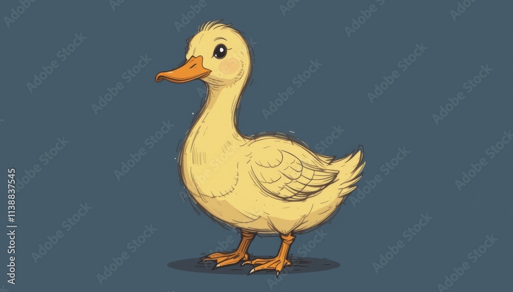 Charming cartoon duck surrounded by hearts in a whimsical setting Charming cartoon duck surrounded by hearts in a whimsical setting