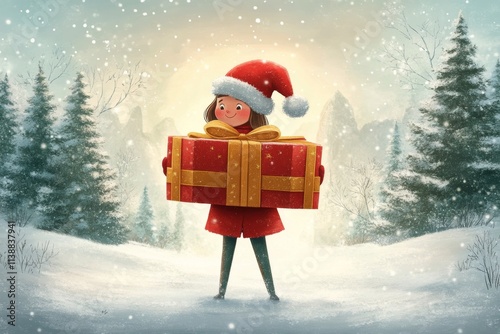 Happiness mature person man in a red red hat with huge christmas season box in hands. Lively holiday season 3d render. Santa claus portrait. Santa illustration art. Merry christmas design.