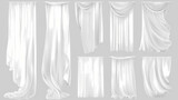 Bundle of white sheer curtains with different drapery, semi-transparent. Diaphanous. Illustration